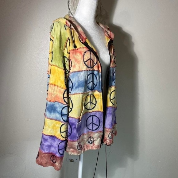 Vtg Y2K Peace Sign Hippie Bell Sleeve Baggy Lightweight Jacket Tie-dye Boho XL - Picture 3 of 8